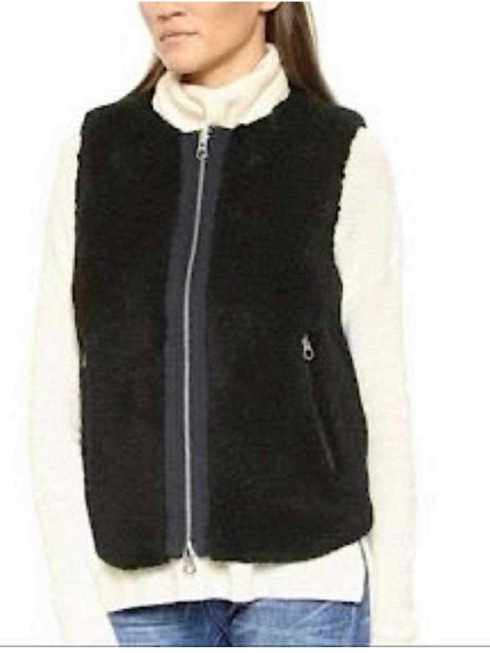 Madewell Black Sherpa Fuzzy Full Zip Faux Fur Warm Cozy Vest